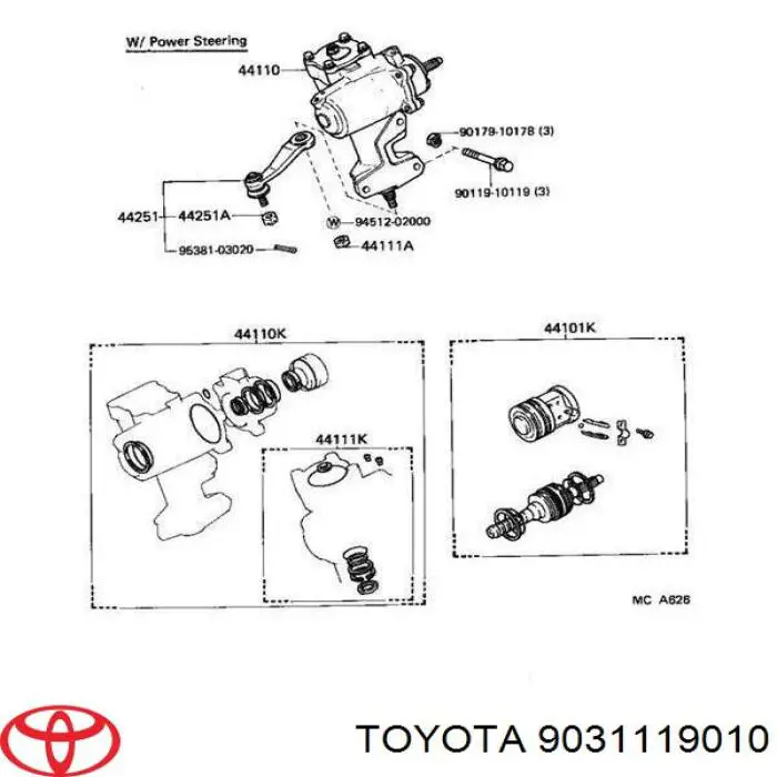 9031119010 Toyota Bucim da árvore vertical da cremalheira da direção, kit