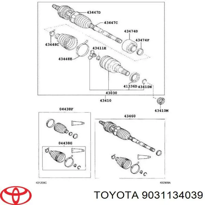 9031134039 Toyota Bucim do semieixo direito do eixo dianteiro