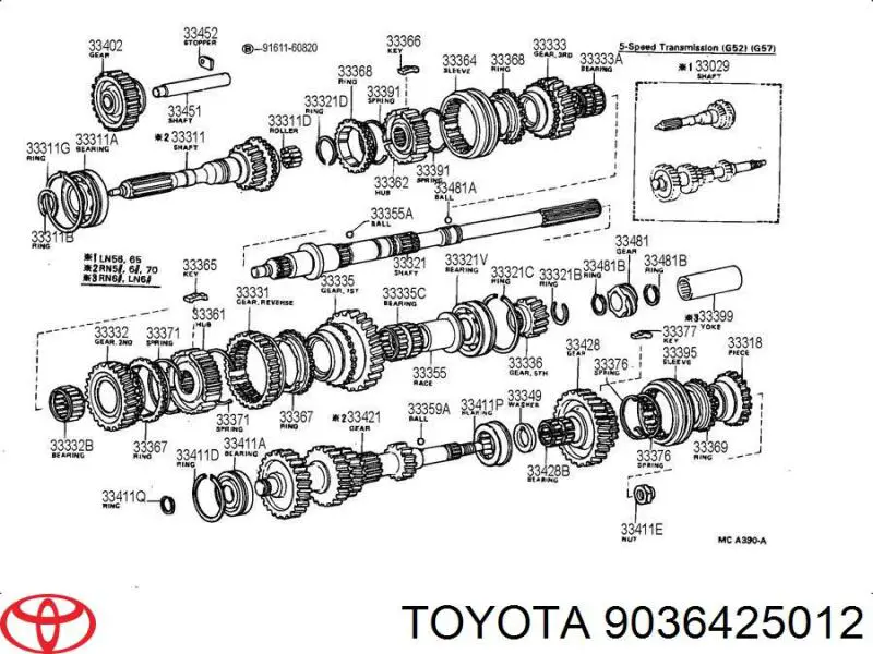  Rolamento da árvore primária da Caixa de Mudança Toyota Land Cruiser 90 SUV (J9) (1996 - 2002) 90