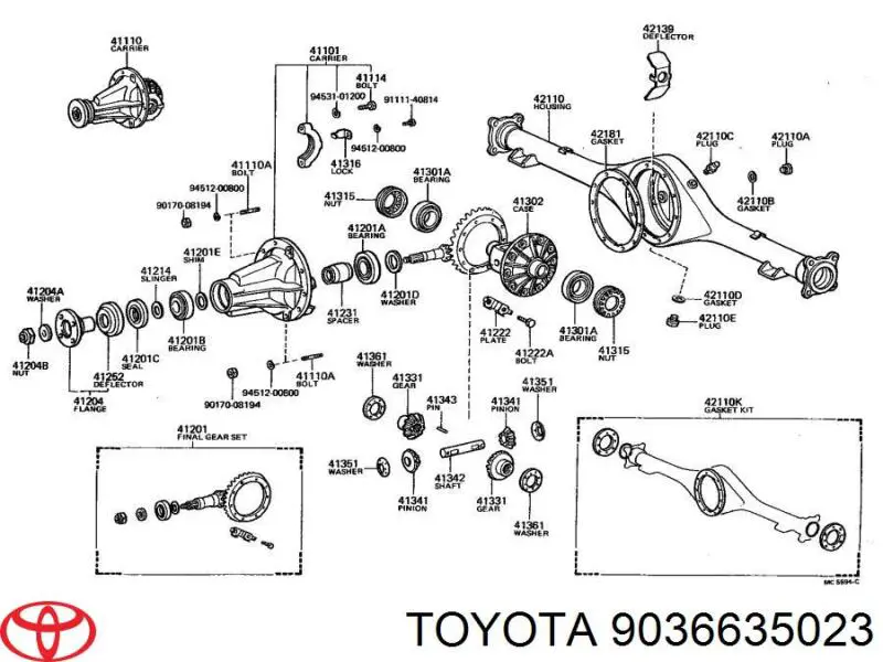 9036635023 Toyota Rolamento interno da haste do eixo traseiro