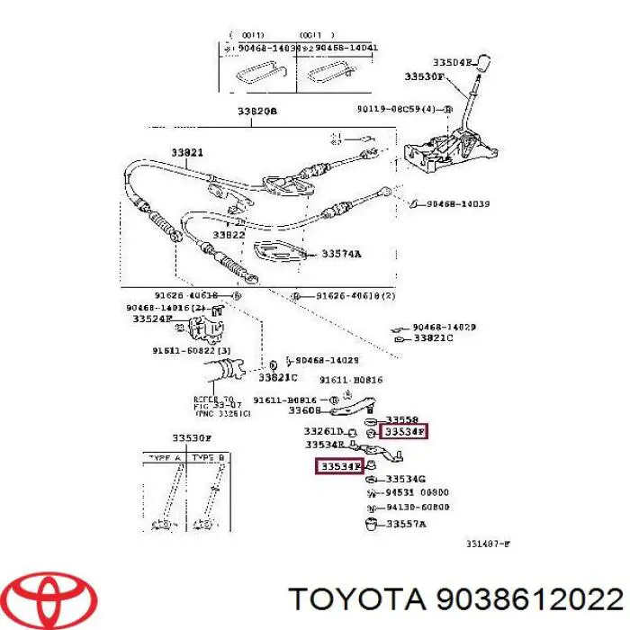 9038612022 Toyota Bucha de cabos de mudança