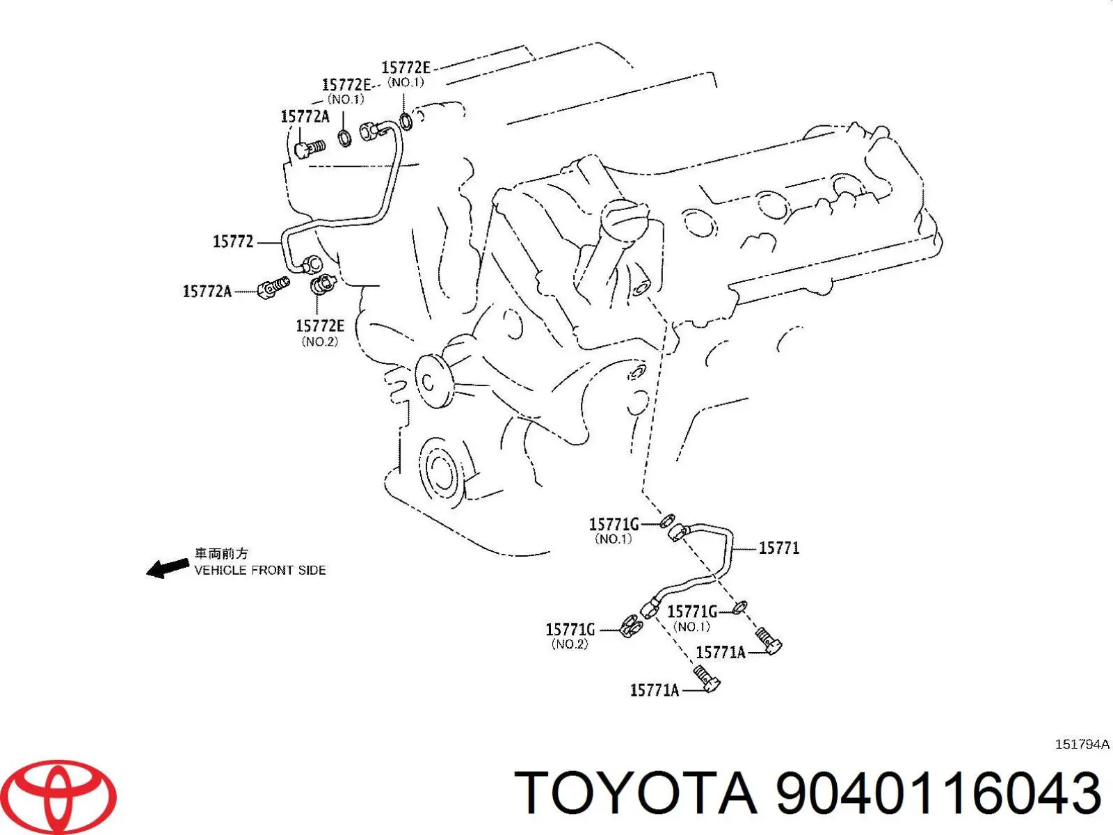 9040116043 Toyota Parafuso de tubo de turbina de fornecimento de óleo