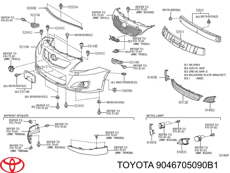 Cápsula (prendedor) de fixação do pára-choque dianteiro Toyota 9046705090B1 preço, a partir de 0,75 USD