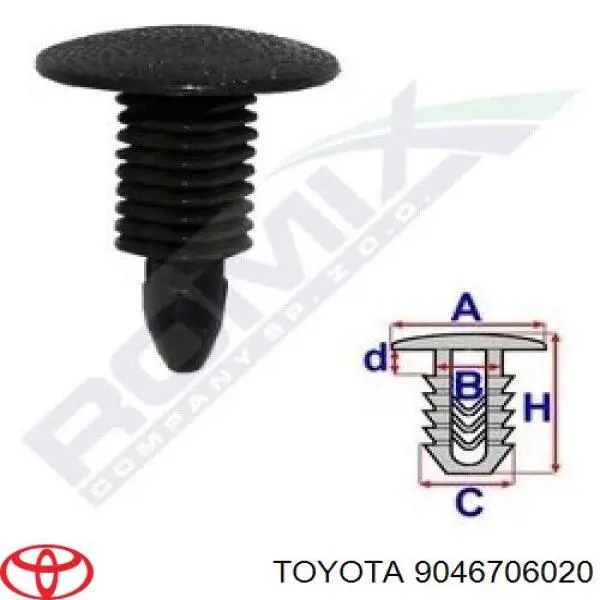Cápsula (prendedor) de fixação do forro do pára-choque do pára-lama dianteiro Toyota 9046706020C0 preço, a partir de 0,83 USD