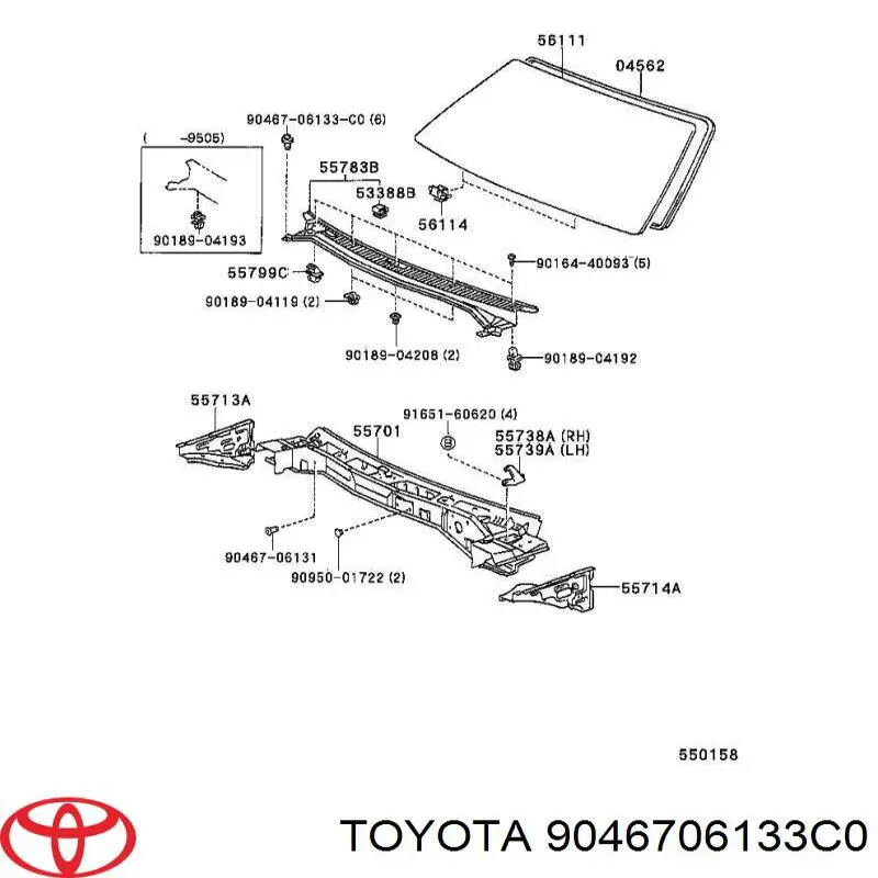 Compre 9046706133C0 Toyota Cápsula (prendedor) de fixação do forro do pára-choque do pára-lama dianteiro