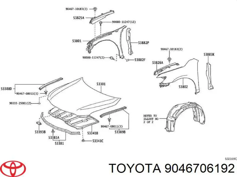 9046706192 Toyota Cápsula (prendedor) de fixação do forro do pára-choque do pára-lama dianteiro