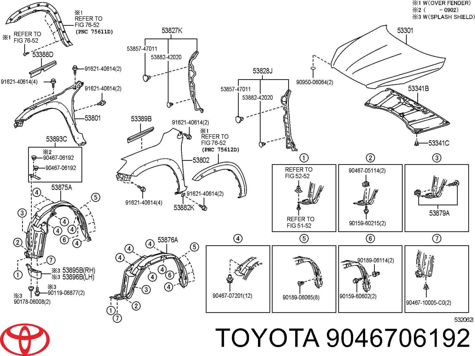 Cápsula (prendedor) de fixação do forro do pára-choque do pára-lama dianteiro Toyota 9046706192 preço, a partir de 1,82 USD