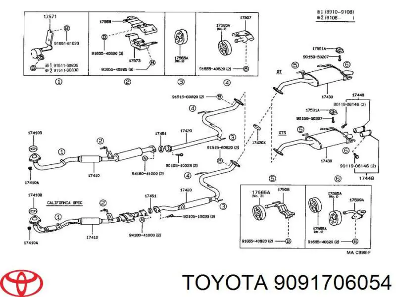 9091706054 Toyota Vedante do silenciador de montagem