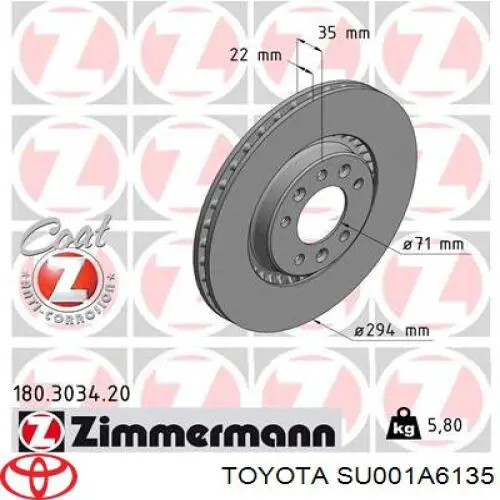 SU001A6135 Toyota Disco do freio traseiro