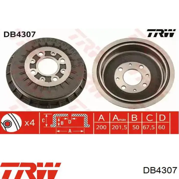 Tambor do freio traseiro TRW DB4307 preço, a partir de 55,33 USD