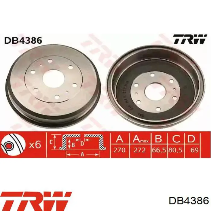 Tambor do freio traseiro TRW DB4386 preço, a partir de 95,20 USD