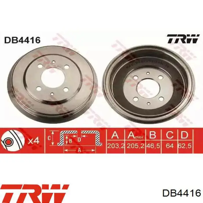 Tambor do freio traseiro TRW DB4416 preço, a partir de 42,34 USD