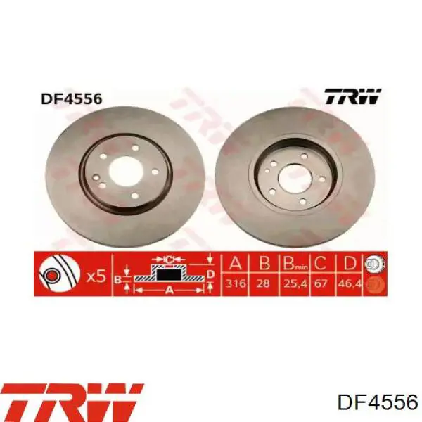 Disco do freio dianteiro TRW DF4556 preço, a partir de 82,20 USD