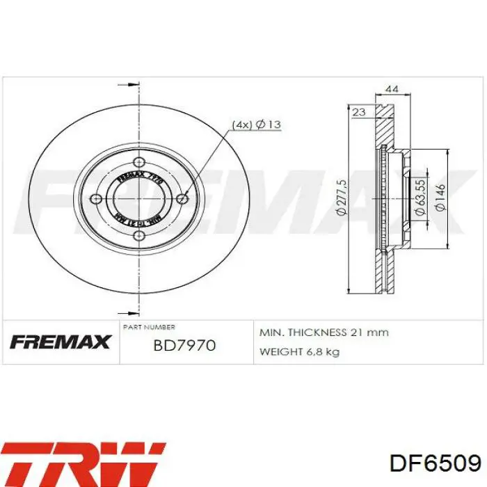 Disco do freio dianteiro TRW DF6509 preço, a partir de 50,25 USD