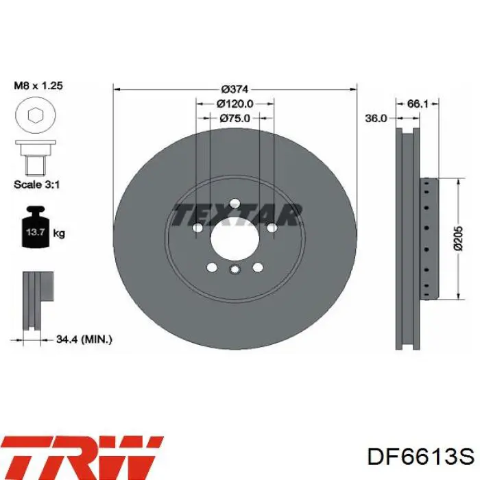 Disco do freio dianteiro TRW DF6613S preço, a partir de 220,44 USD