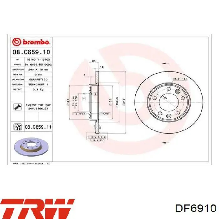 Disco do freio traseiro TRW DF6910 preço, a partir de 29,53 USD
