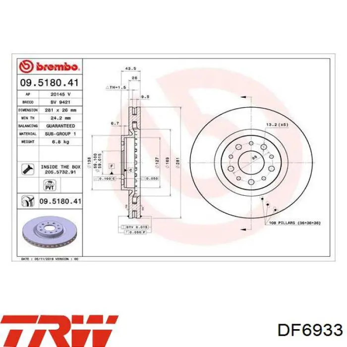 0986479G82 Bosch Disco do freio dianteiro
