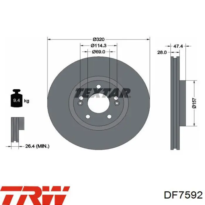 Disco do freio dianteiro TRW DF7592 preço, a partir de 53,28 USD