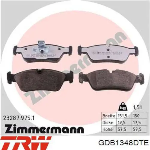 Compre GDB1348DTE TRW Sapatas do freio dianteiras de disco