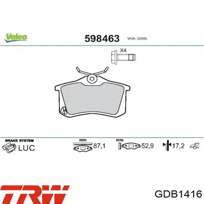 Compre GDB1416 TRW Sapatas do freio traseiras de disco