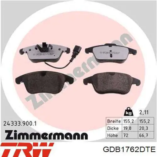 Compre GDB1762DTE TRW Sapatas do freio dianteiras de disco