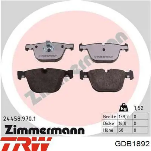 Compre GDB1892 TRW Sapatas do freio traseiras de disco