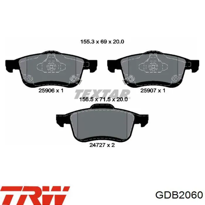 Sapatas do freio dianteiras de disco TRW GDB2060 preço, a partir de 35,83 USD