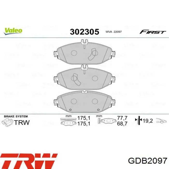 Sapatas do freio dianteiras de disco TRW GDB2097 preço, a partir de 52,45 USD