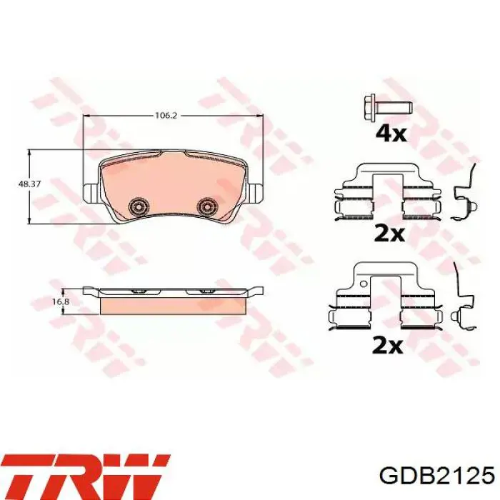 GDB2125 TRW Sapatas do freio traseiras de disco