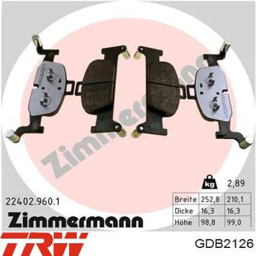 Compre GDB2126 TRW Sapatas do freio dianteiras de disco