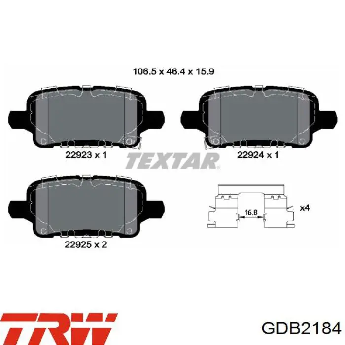 Sapatas do freio traseiras de disco TRW GDB2184 preço, a partir de 46,37 USD