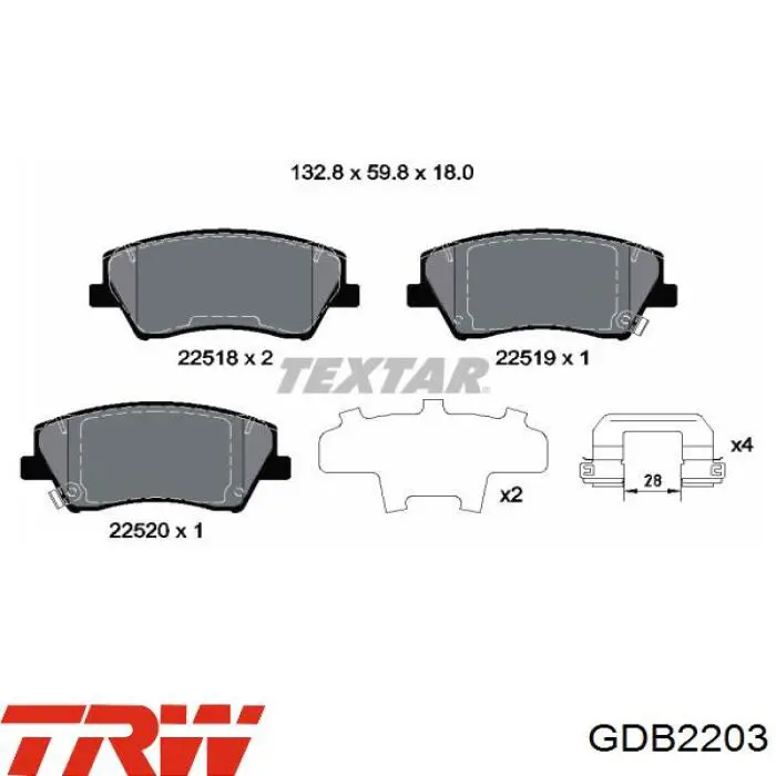 Sapatas do freio dianteiras de disco TRW GDB2203 preço, a partir de 34,01 USD