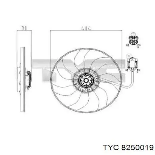 Ventilador elétrico de esfriamento montado (motor + roda de aletas) TYC 8250019 preço, a partir de 165,44 USD