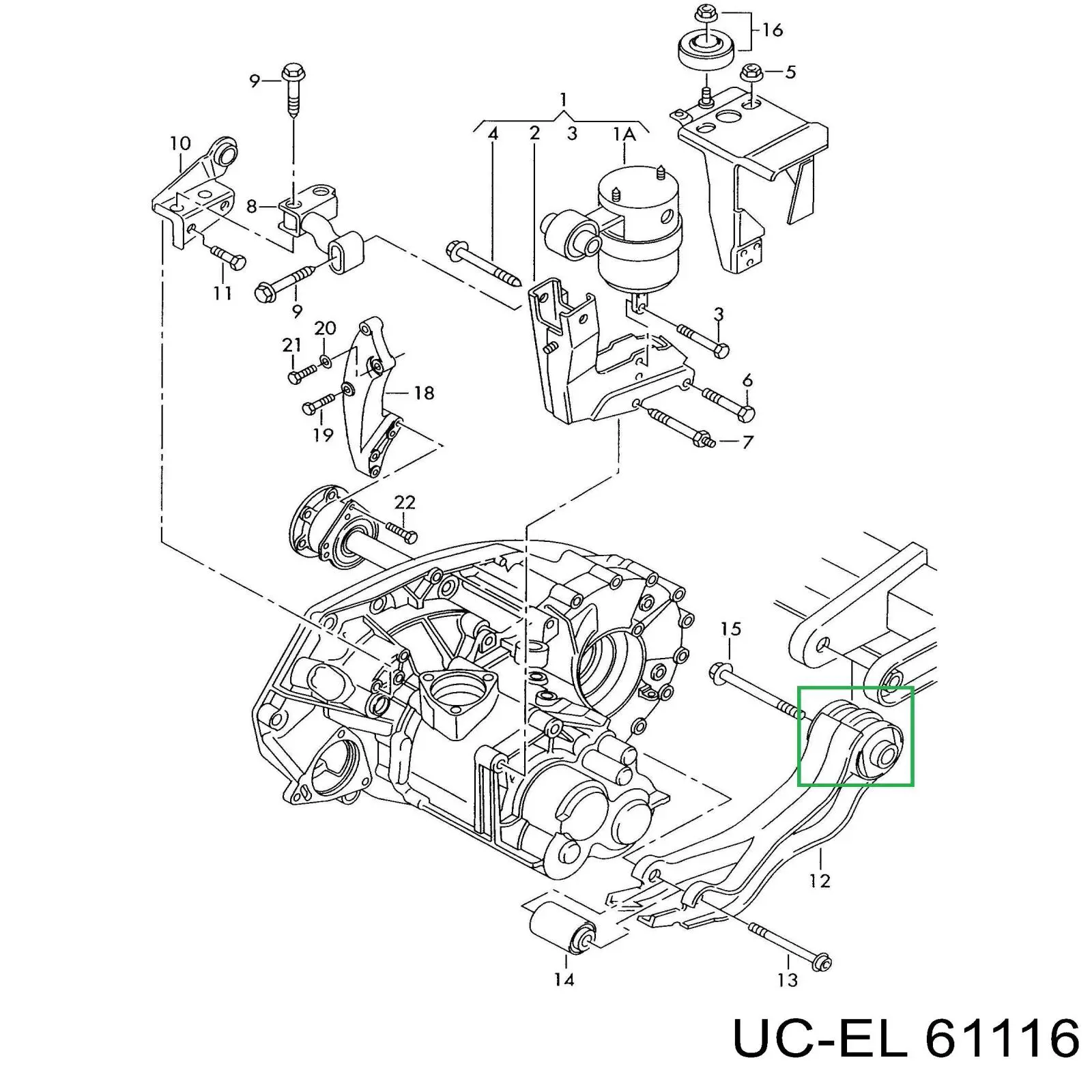 61116 Uc-el Coxim (suporte) traseiro de motor (bloco silencioso)