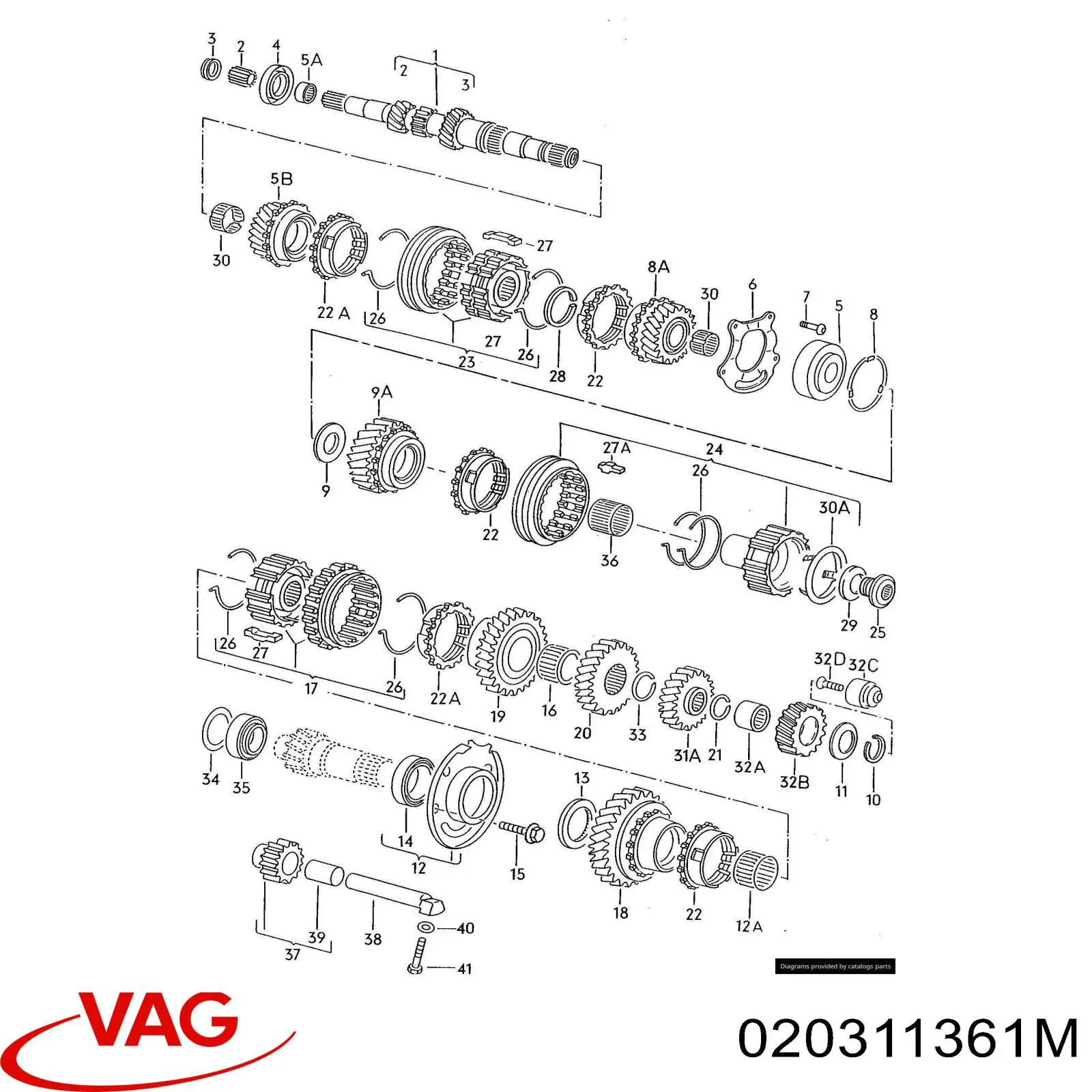 020311361M VAG Roda dentada propulsionada de 5ª velocidade