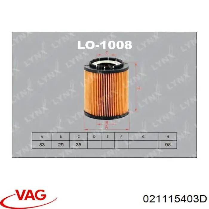 021115403D VAG Filtro de óleo