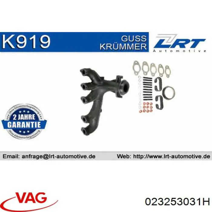 023253031H VAG Tubo coletor de escape esquerdo