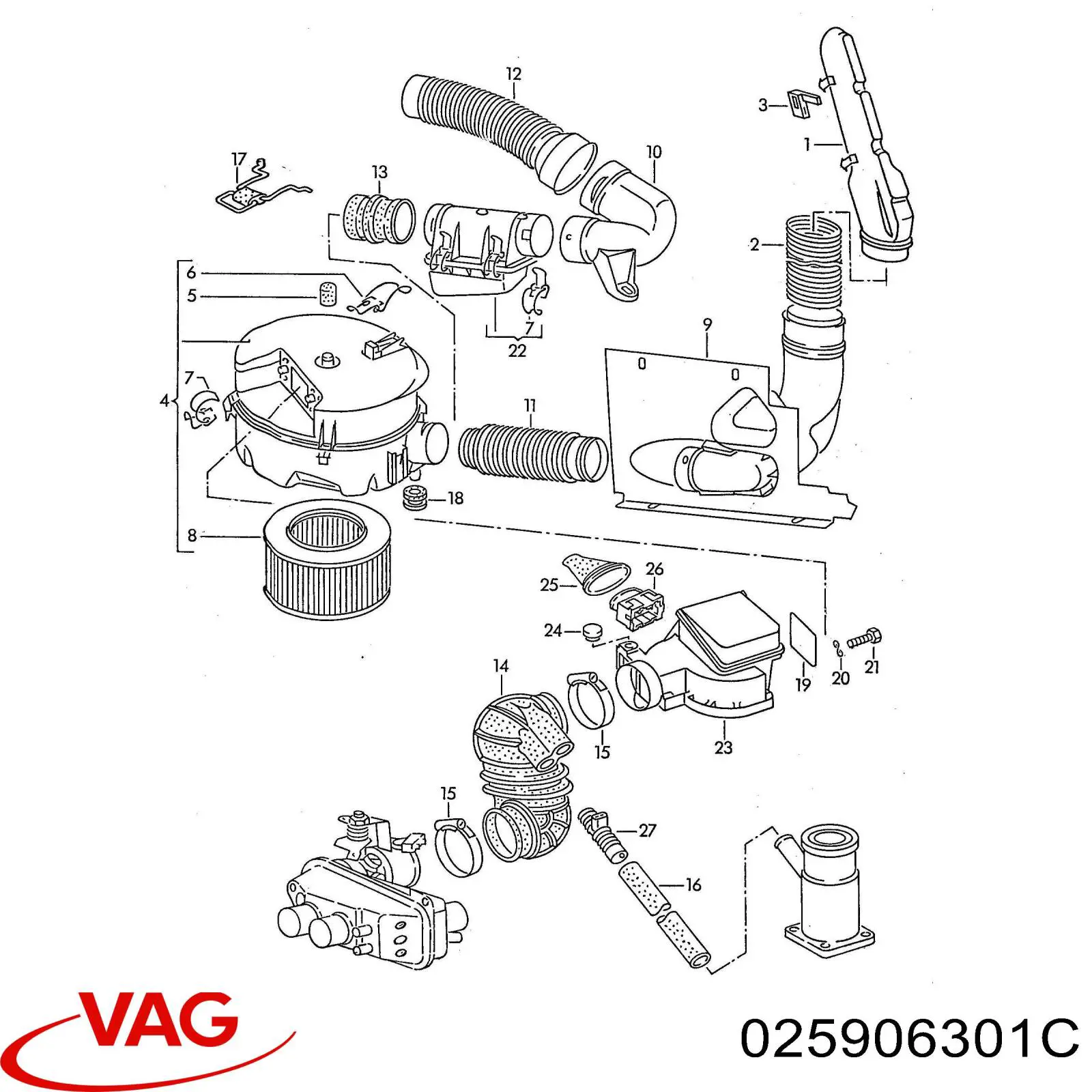 025906301C VAG Sensor de fluxo (consumo) de ar, medidor de consumo M.A.F. - (Mass Airflow)