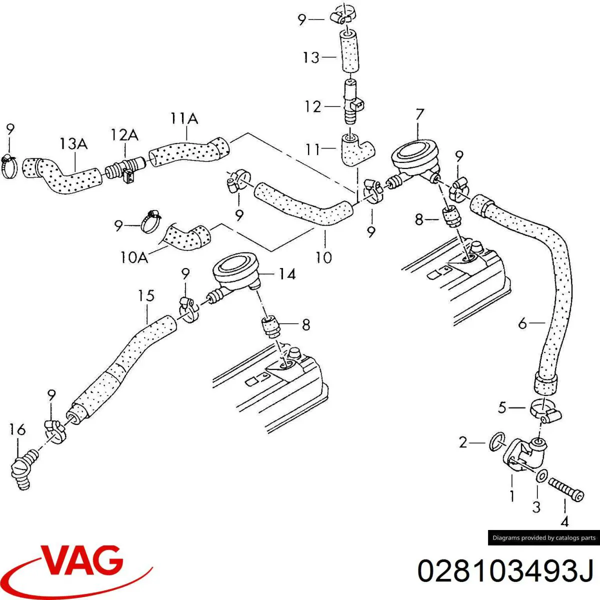 Cano derivado de ventilação de cárter (de separador de óleo) VAG 028103493J preço, a partir de 45,51 USD