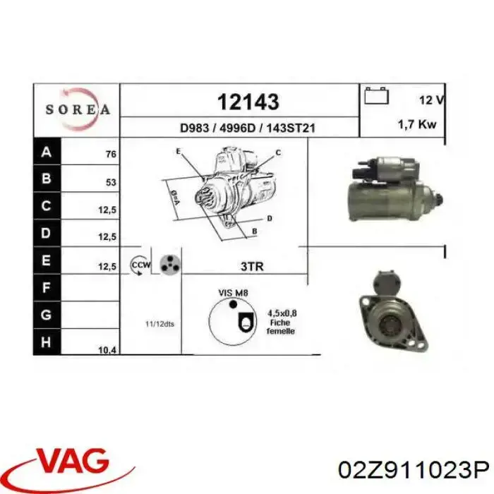 02Z911023P VAG Motor de arranco