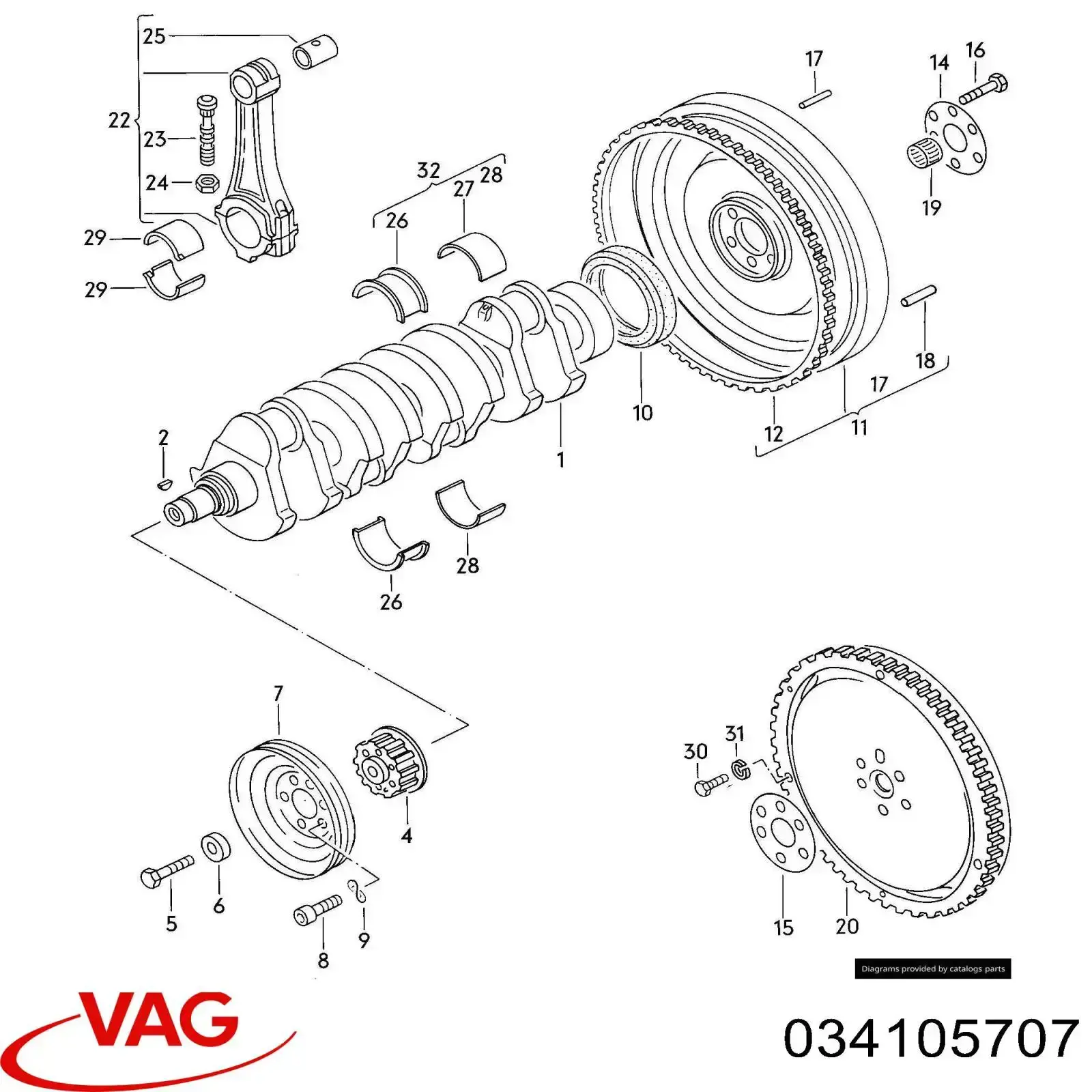 Compre 034105707 VAG Folhas inseridas de cambota de biela, kit, padrão (STD)