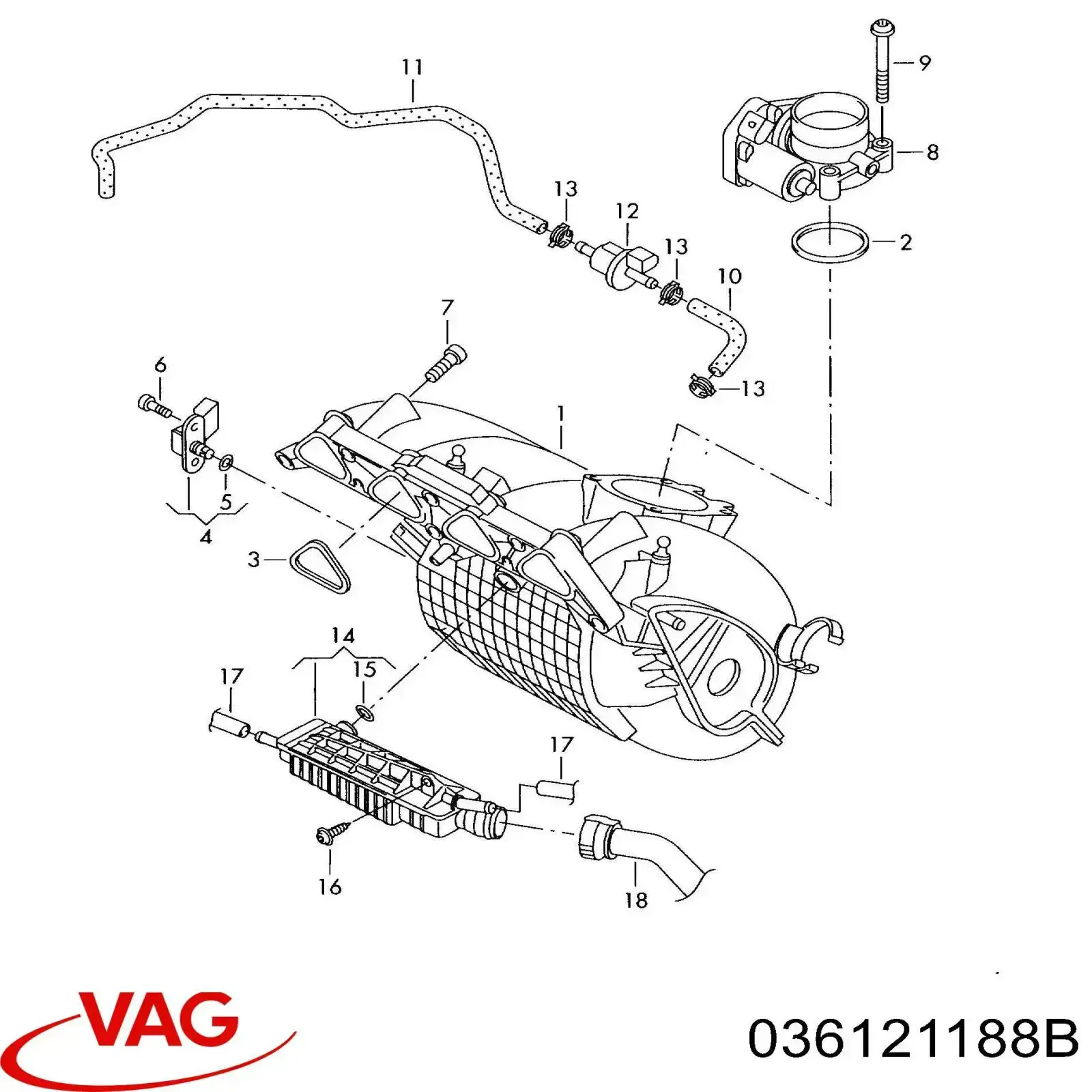 Compre 36121188B VAG Cano derivado de ventilação de cárter (de separador de óleo)
