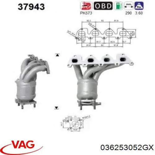 Convertidor - catalisador VAG 036253052GX preço, a partir de 345,37 USD