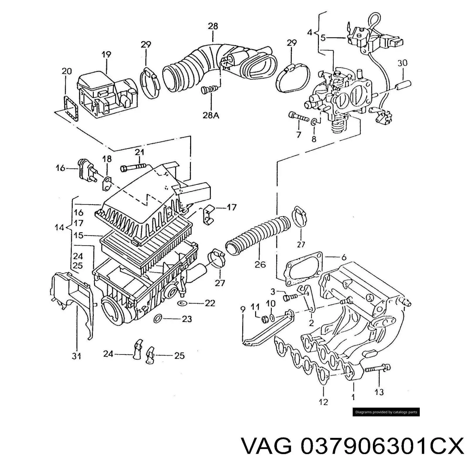 Compre 037906301CX VAG Sensor de fluxo (consumo) de ar, medidor de consumo M.A.F. - (Mass Airflow)
