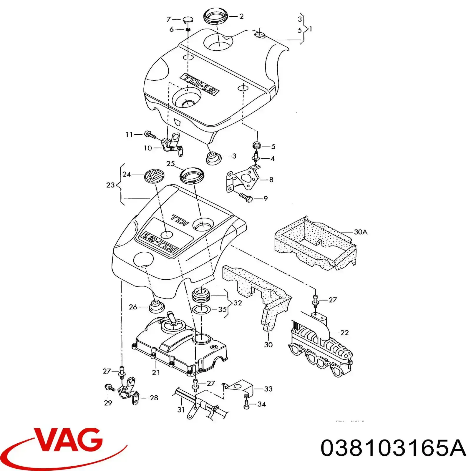 038103165A VAG Coxim de tampa decorativa de motor