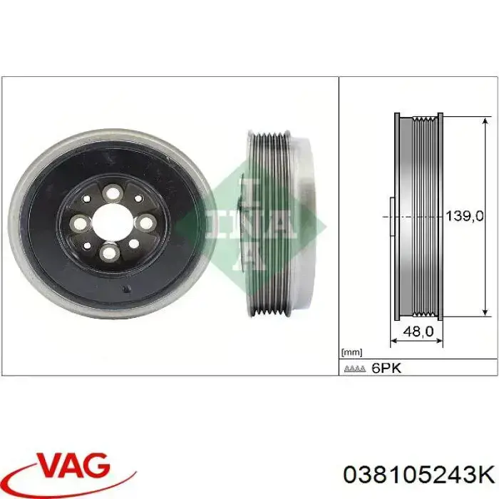 Polia de cambota VAG 038105243K preço, a partir de 45,97 USD