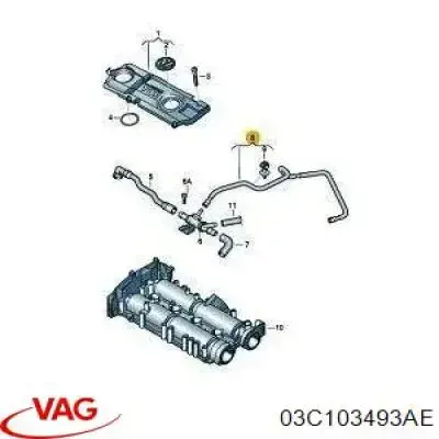 03C103493AE VAG Cano derivado de ventilação de cárter (de separador de óleo)