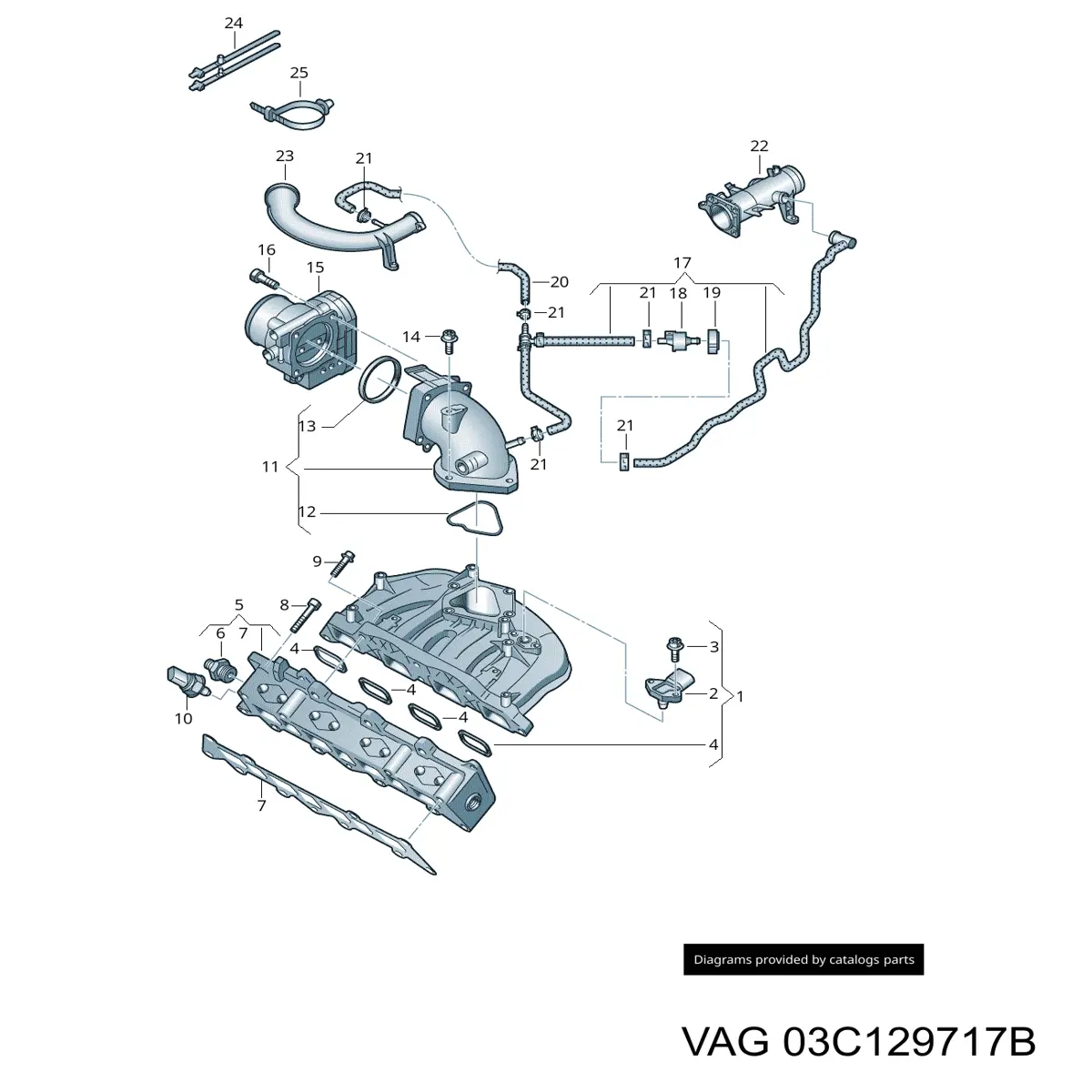 03C129717B VAG Vedante superior de tubo coletor de admissão