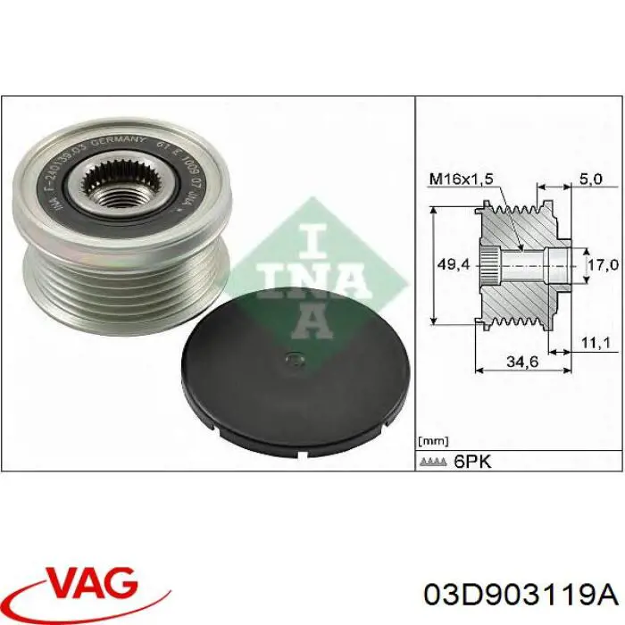 Polia do gerador VAG 03D903119A preço, a partir de 32,70 USD