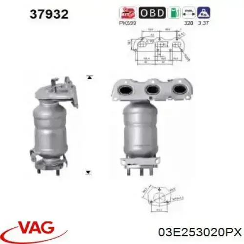 Convertidor - catalisador VAG 03E253020PX preço, a partir de 216,81 USD